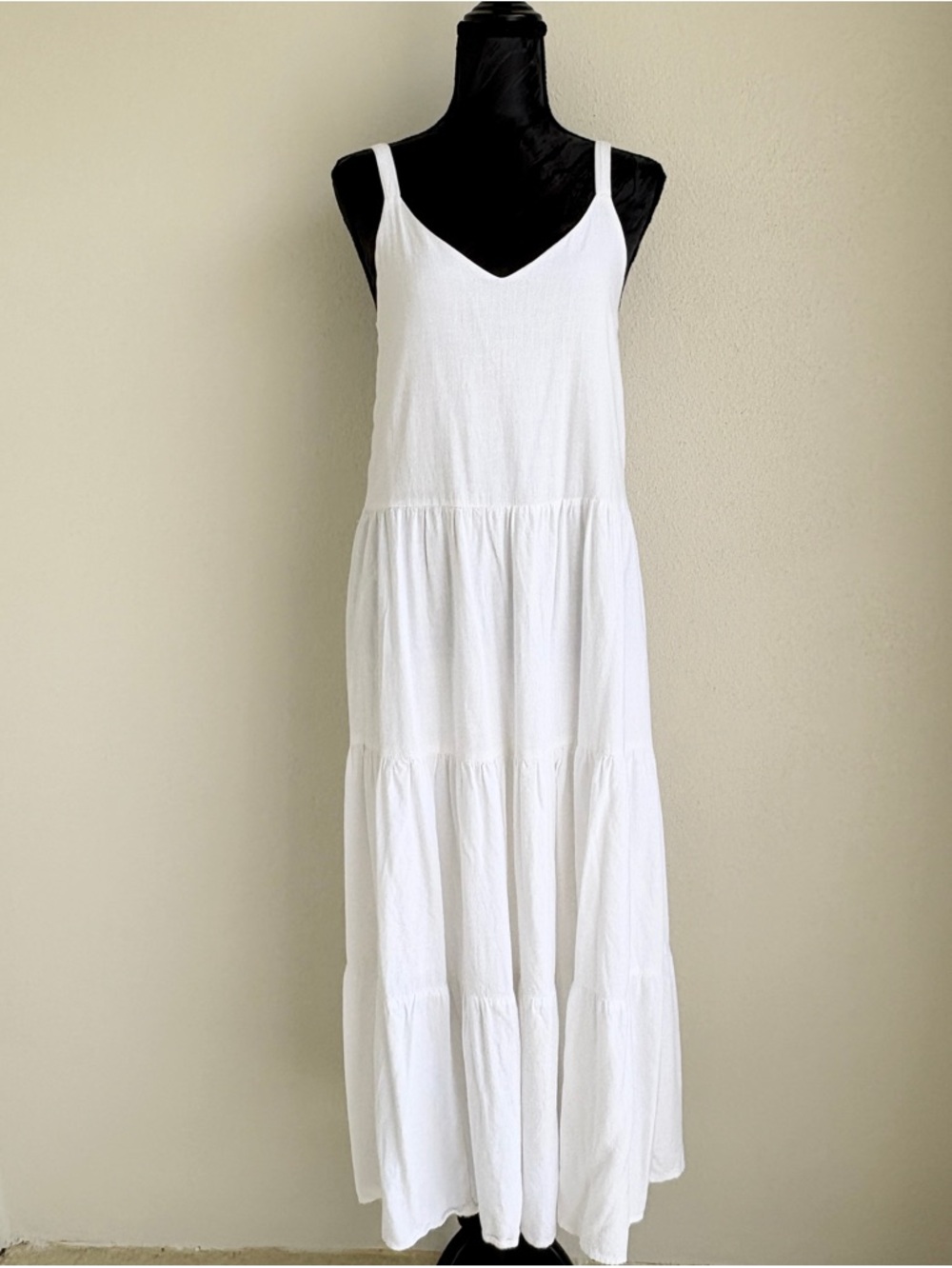 Splendid White Viscose Linen Tiered Maxi Dress Small Adjustable Straps Boho‎
